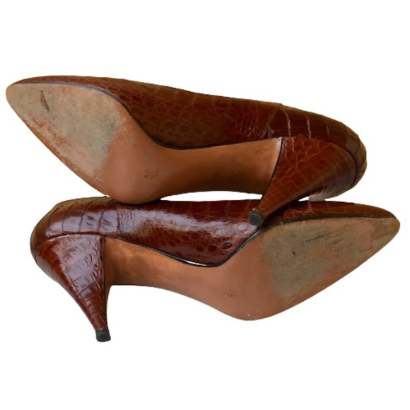 Mr. Jay Vintage 80's Italian Brown Croc Print Leather Pump Pointed Toe - Picture 9 of 16